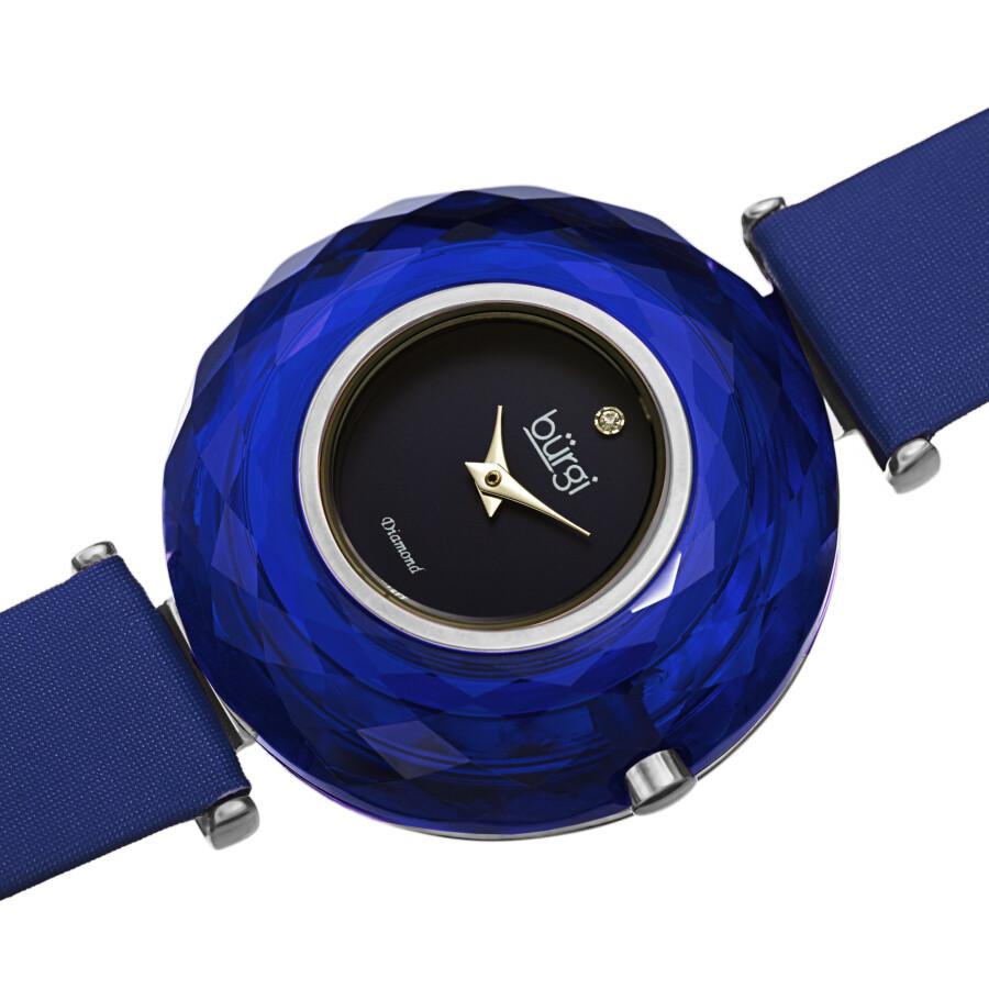 Burgi Faceted Crystal Bezel Diamond Blue Dial Ladies Watch BUR252BU