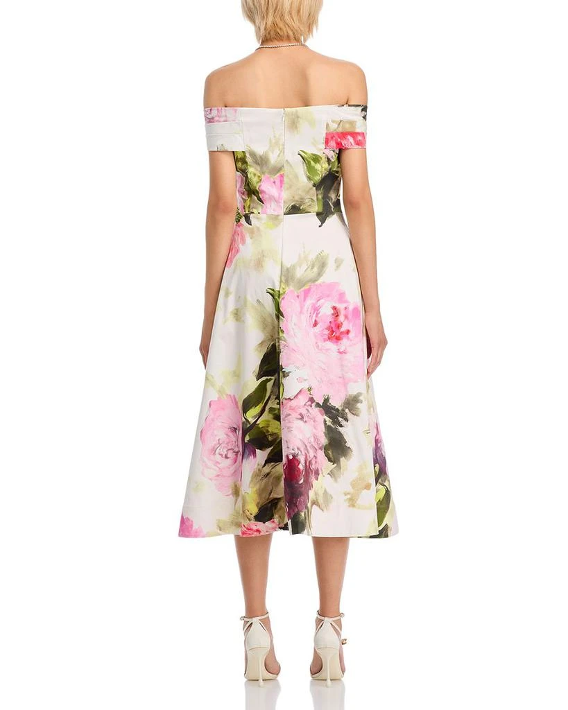 Teri Jon Off-the-Shoulder Cotton Dress with Beaded Flower Waist 4