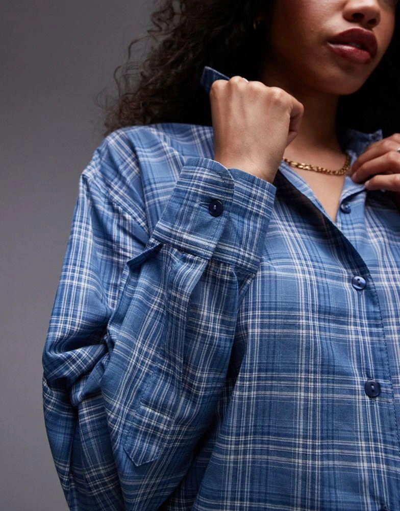 Topshop Topshop longline shirt in blue check 2