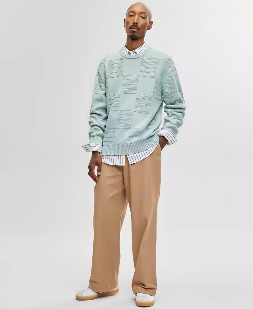Mode of One Men's Long-Sleeve Relaxed-Fit Textured Check Sweater, Created for Macy's