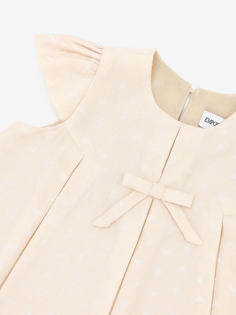 Emporio Armani Baby Girls Pleated Logo Dress in Beige 3