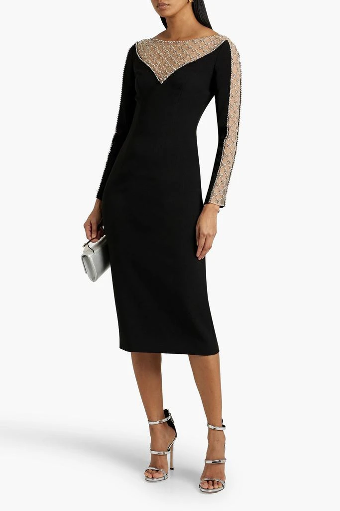 Jenny Packham Embellished tulle-paneled crepe midi dress 2