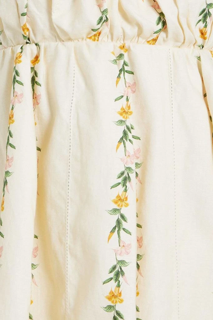 Agua by Agua Bendita Limonaria Ranas gathered floral-print linen midi dress 4