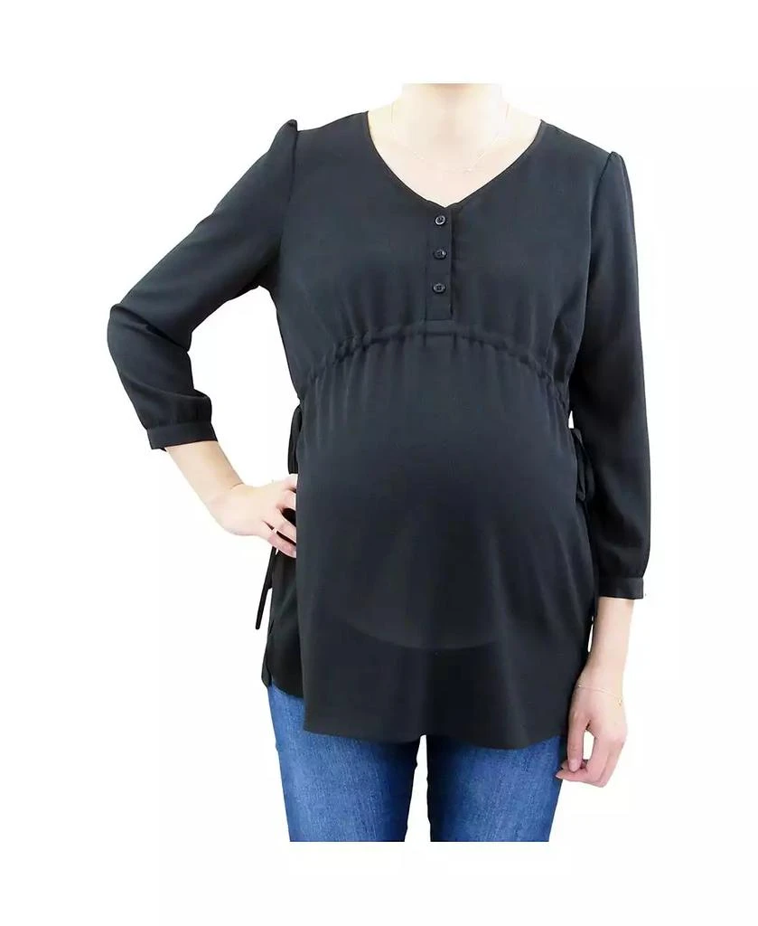 Indigo Poppy Maternity 3/4 Sleeve Button Front Babydoll Top