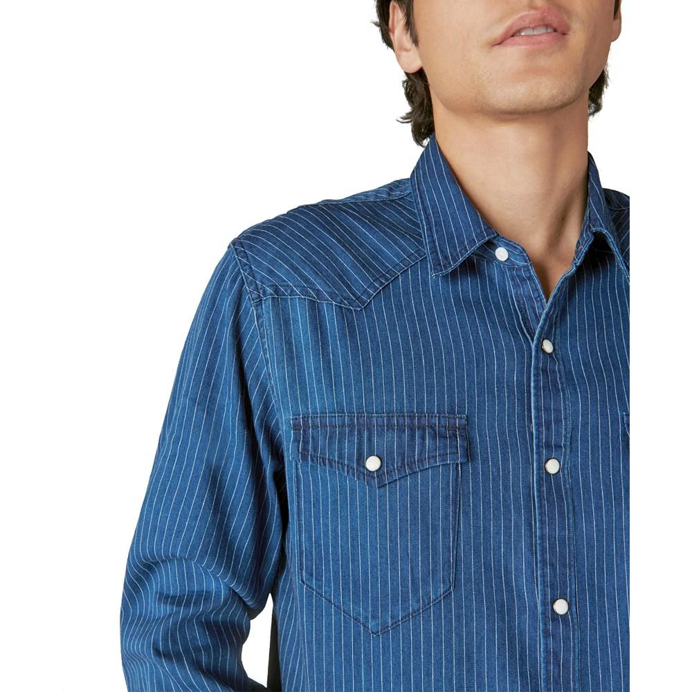 Lucky Brand Men's Railroad Stripe Western Long Sleeve Snap-Front Shirt 3