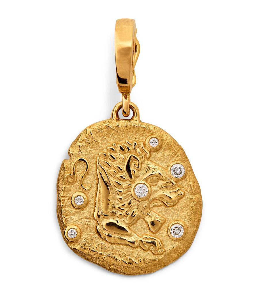 Azlee Small Yellow Gold and Diamond Leo Coin Charm