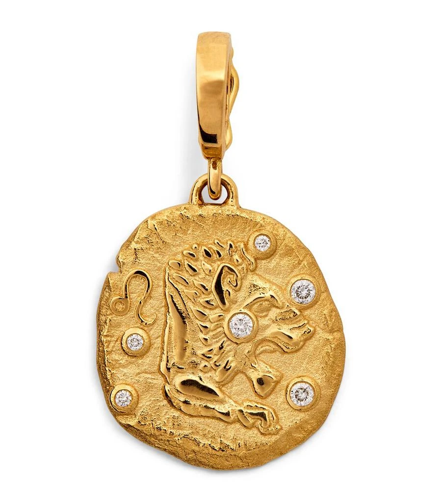 Azlee Small Yellow Gold and Diamond Leo Coin Charm 1