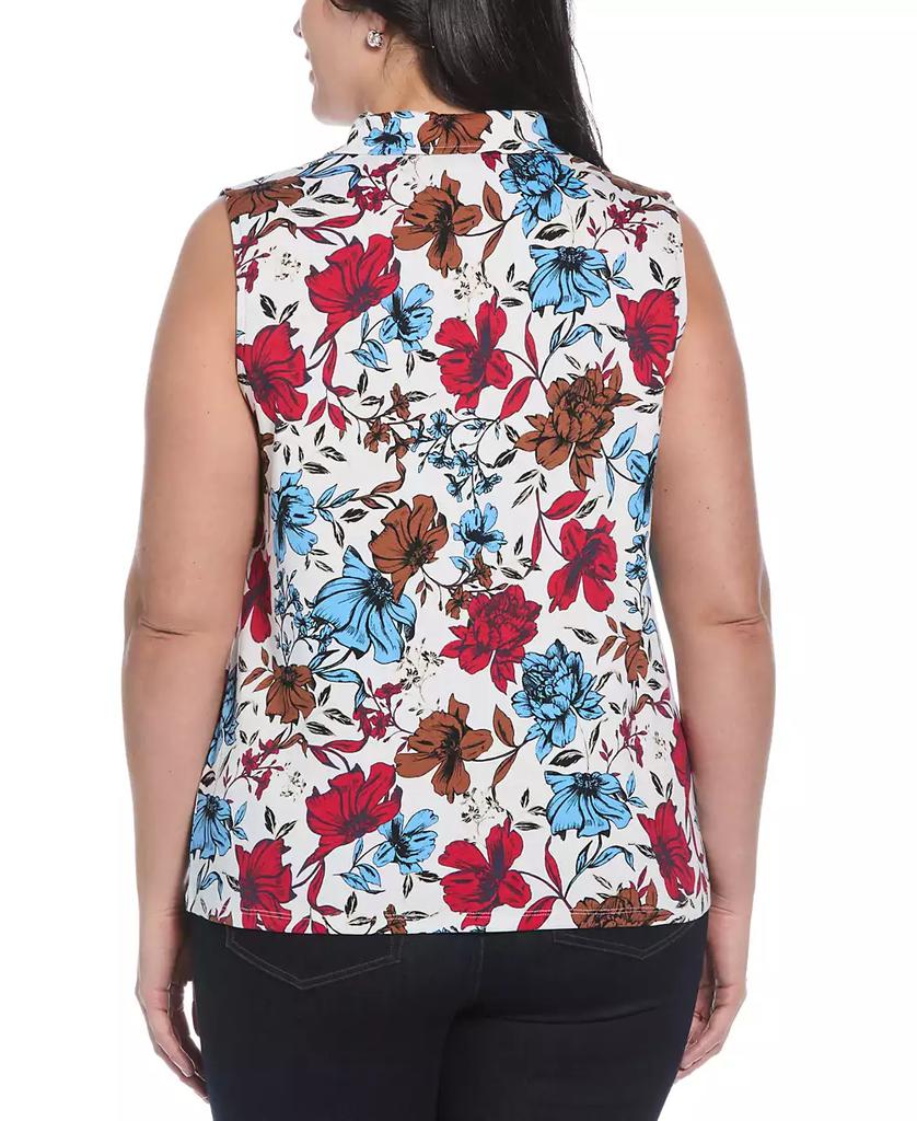Rafaella Plus Size Bouquet Print V-Neck Polo T-Shirt