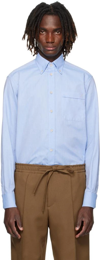 Valentino Blue VLogo Embroidered Cotton Shirt 1