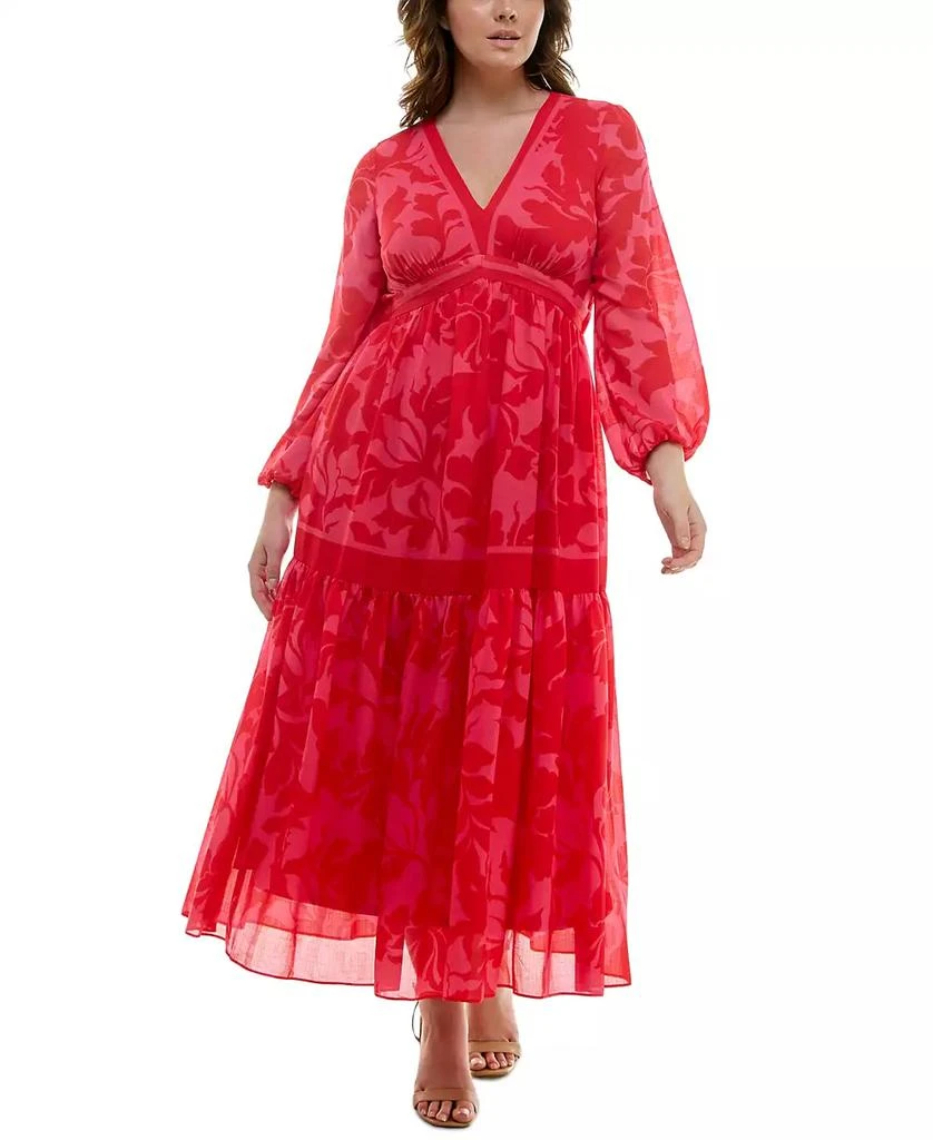 Taylor Plus Size Floral-Print Blouson-Sleeve Maxi Dress 3