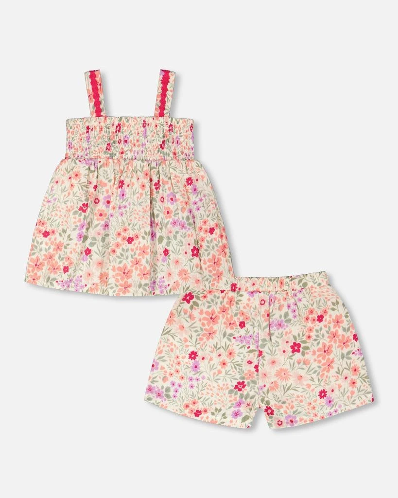 Deux par Deux Tank Top with Smocking and Shorts Set in Muslin Off White Printed Flowers 3