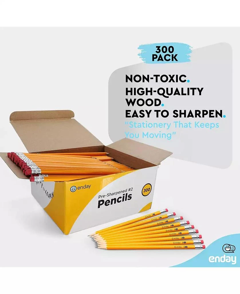 Enday #2 Pencils Bulk - 300 Pack, Pre-Sharpened Wood-Cased Yellow Pencils for Office and Classroom Supplies 5