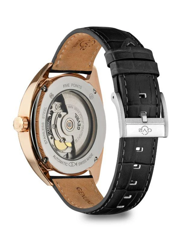 Gevril Five Points 40MM Stainless Steel 
Leather Strap Watch 2