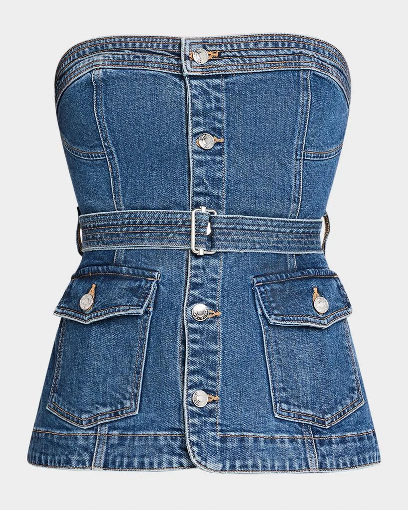 SIMKHAI Cyan Belted Denim Bustier Top 1