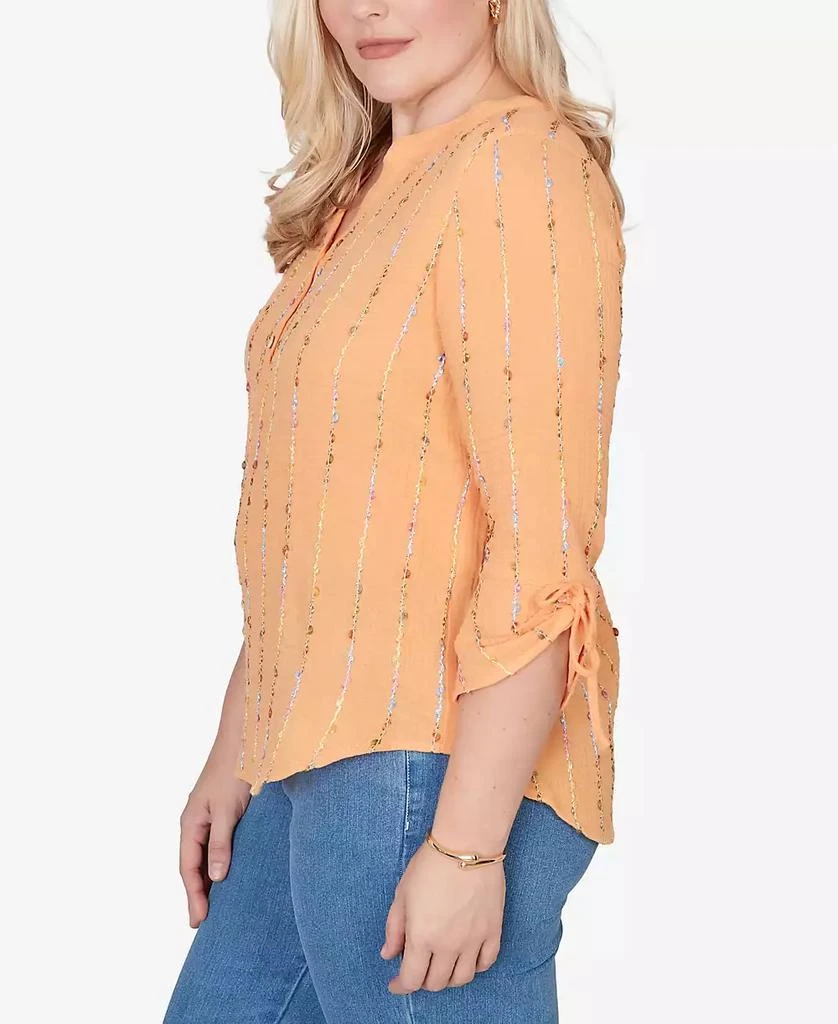 Alfred Dunner Women
s  Beachcomber Eyelash Gauze Textured Tie Sleeve Henley Top 3