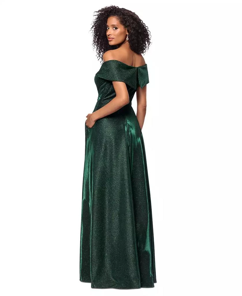 XSCAPE Women's Off-The-Shoulder Shimmer Wrap Style Gown 2