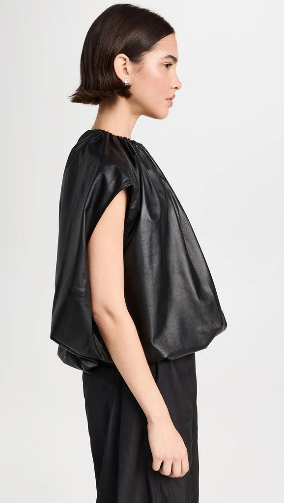 Tibi Feather Weight Leather Shirred Neck Circular Top 3