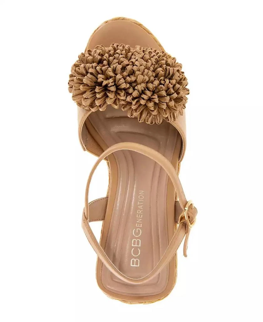 BCBG Women's Erika Raffia Flower Wedge Sandals 4