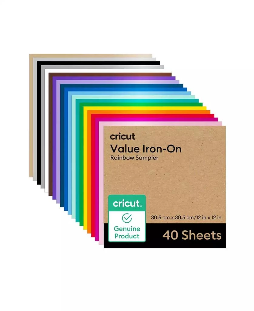 cricut Value Iron-On Vinyl Sheets, Rainbow Sampler - 12 in x 12 in (40 count)