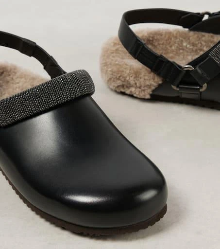 Brunello Cucinelli Monili shearling-lined leather clogs 6