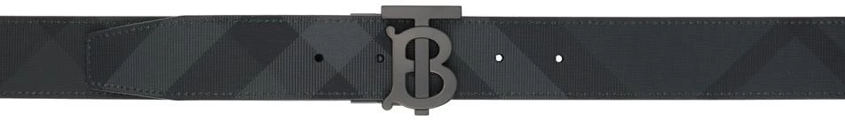 Burberry Gray & Black Leather TB Belt 1