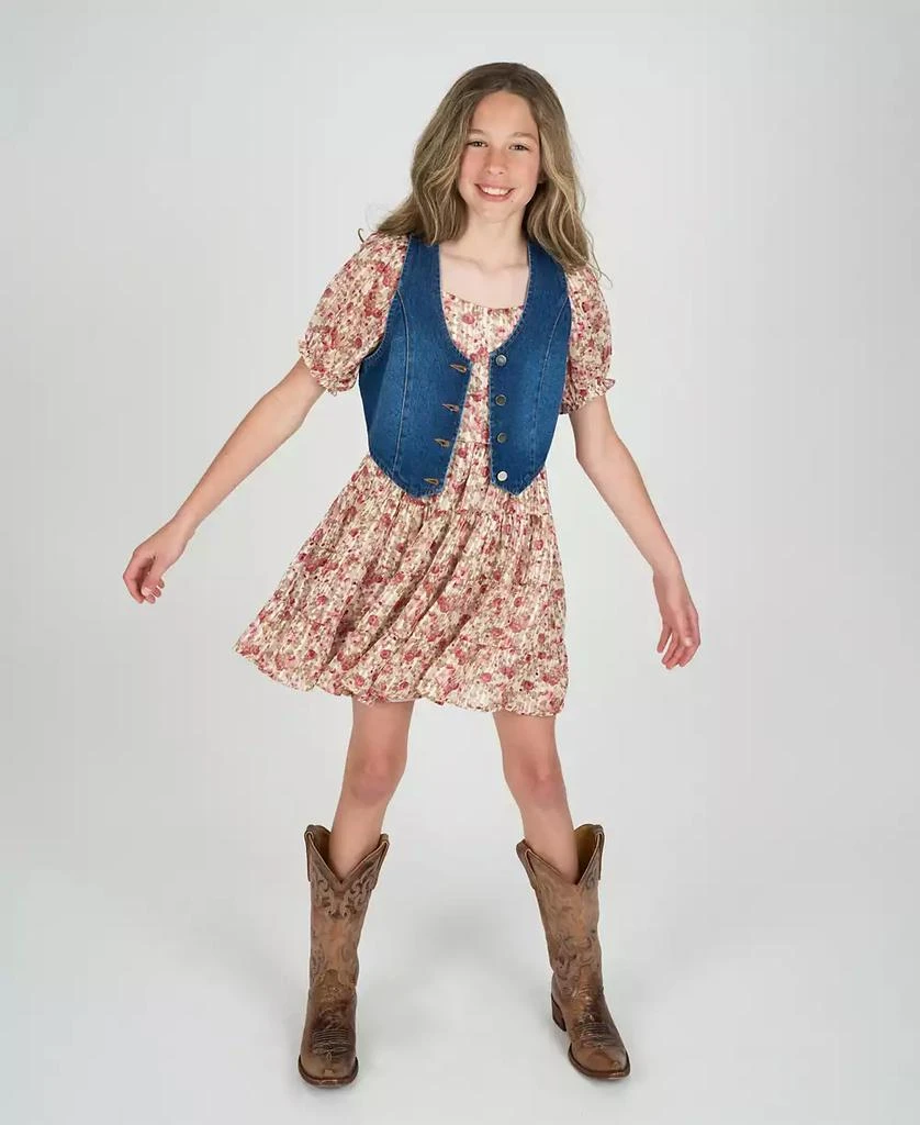 Rare Editions Big Girls 2-Piece Lurex Chiffon With Denim Vest and Dress Set 2