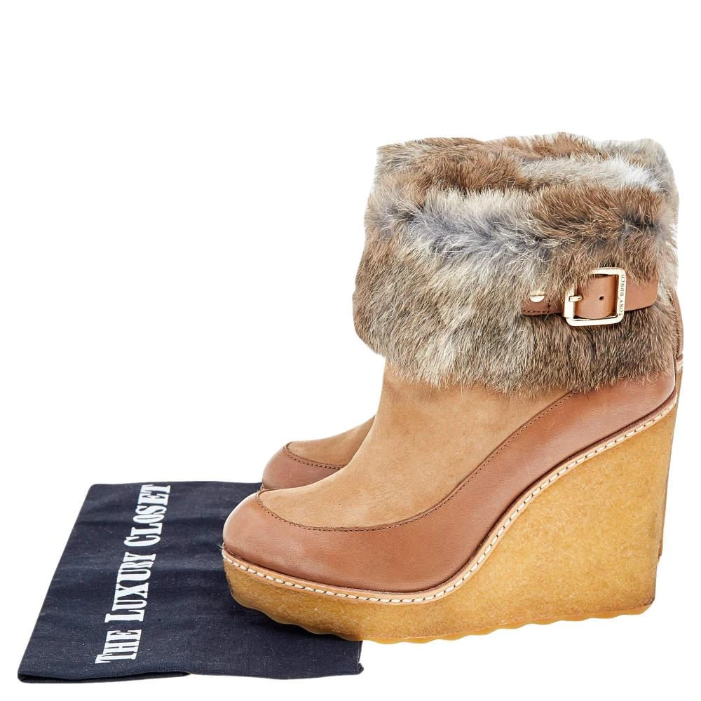 Tory Burch Tory Burch Tan Leather, Suede And Fur Wedge Ankle Boots Size 37 8