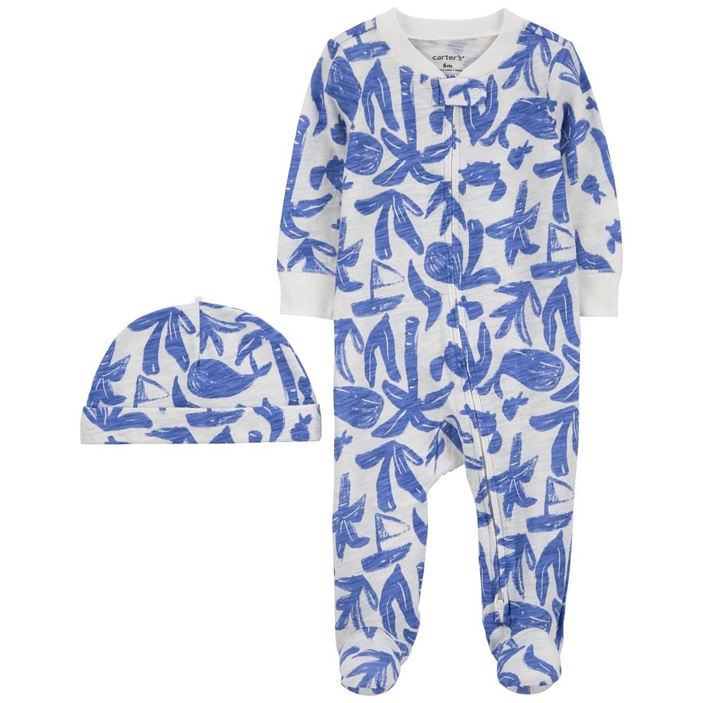 Carter's Baby Whale Cotton Sleep and Play and Cap Set