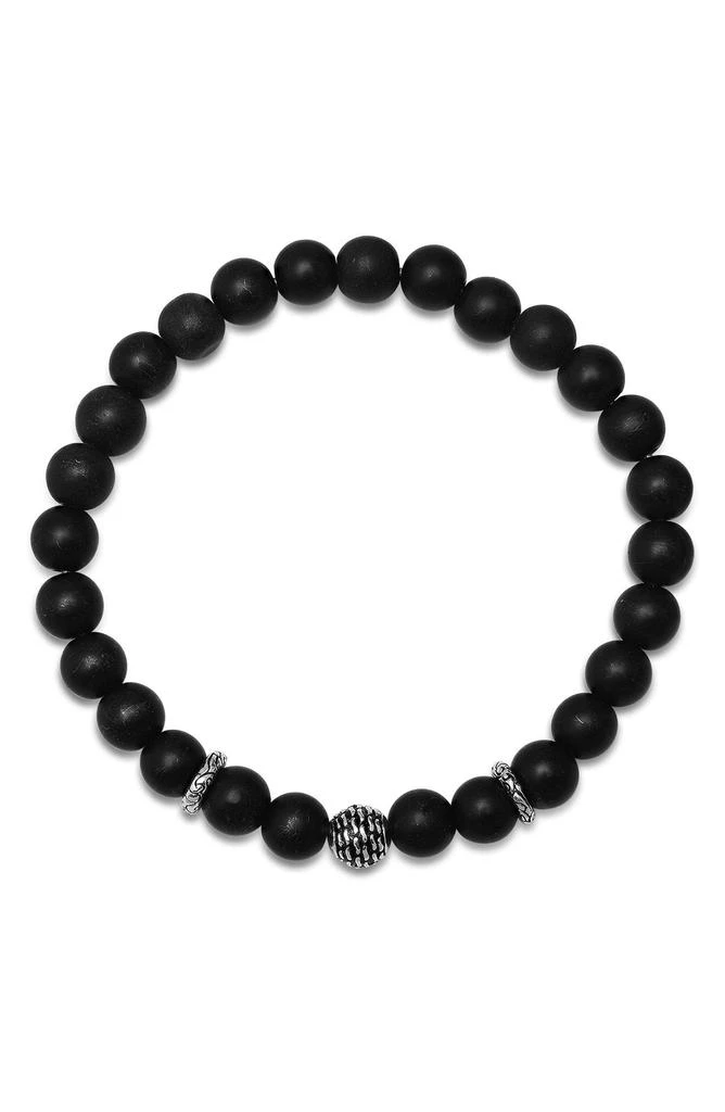 HMY JEWELRY Sterling Silver Black Lava Stone Bracelet