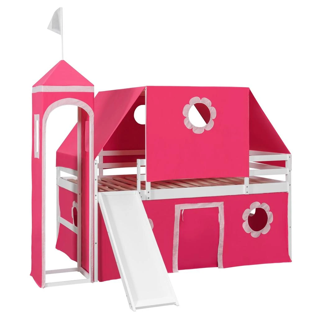Streamdale Furniture Streamdale Full Size Loft Bed with Slide Pink Tent and Tower - Pink 5