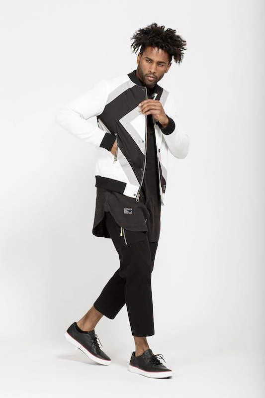 Konus Konus Men's Bomber Jacket With Geometric Panels in White 1