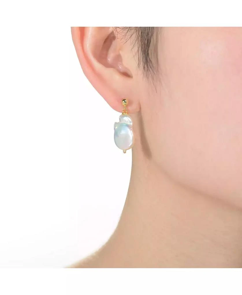 Genevive Elegant Sterling Silver 14K Gold Plating and Genuine Freshwater Pearl Dangling Earrings 3