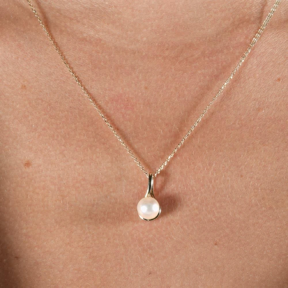 Pompeii3 7mm Pearl Solitaire Pendant 14k Gold 18" Necklace 18mm Tall 2