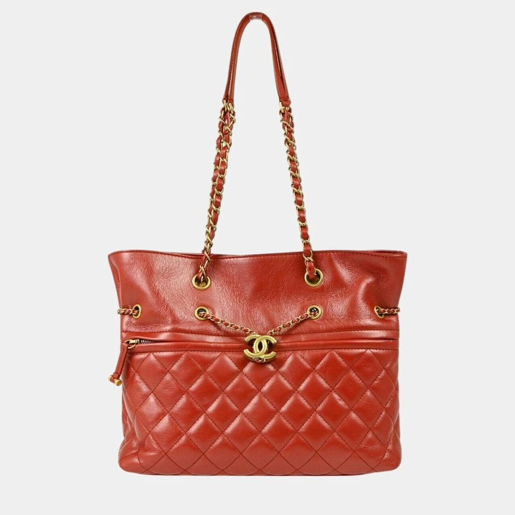 Chanel Chanel Red Lambskin Drawstring Tote Bag 1