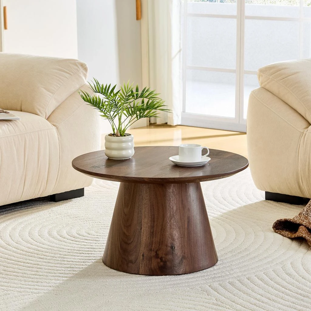 Streamdale Furniture Streamdale Walnut wood grain MDF circular coffee table - 23.6" D x 13.7" H.