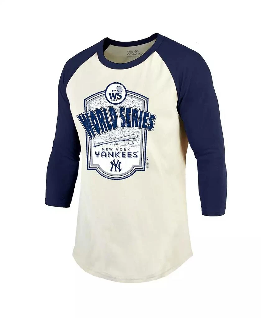 Majestic Men's Cream/Navy New York Yankees 2024 World Series Raglan Softhand 3/4-sleeve T-shirt 3