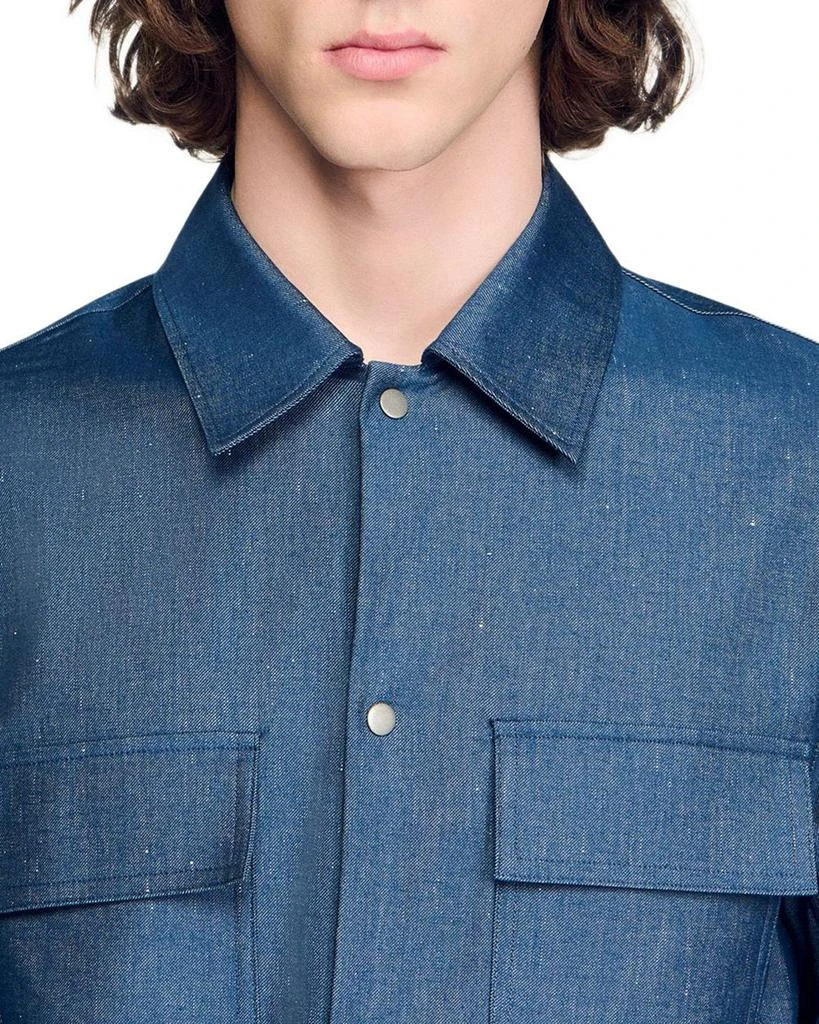 Sandro Denim Effect Cotton and Linen Shirt 5