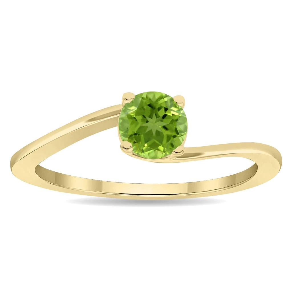 SSELECTS Women's Solitaire Round Shaped Peridot Wave Ring In 10K Yellow Gold 1
