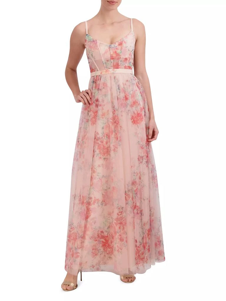 BCBG Floral Tulle Sleeveless Gown 3