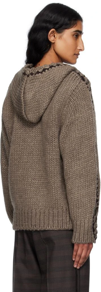 OPEN YY Brown Stitch Zip Up Knit Hoodie 3