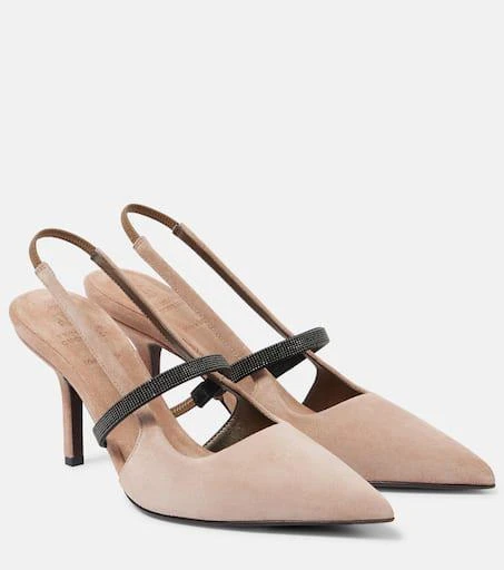 Brunello Cucinelli Monili suede slingback pumps 1