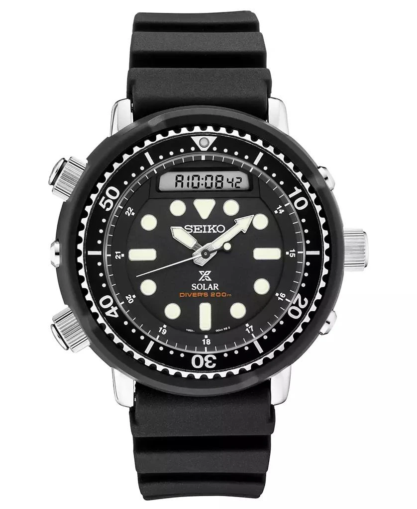 Seiko Men's Solar Analog-Digital Prospex Divers Black Silicone Strap Watch 47.8mm 1