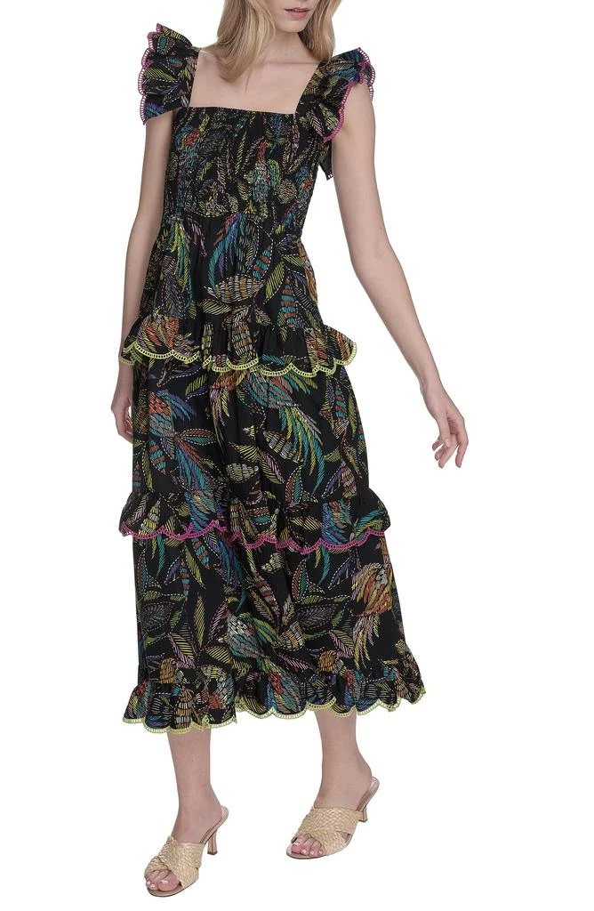 Vince Camuto Floral Ruffle Sleeve Cotton Midi SSundress 3