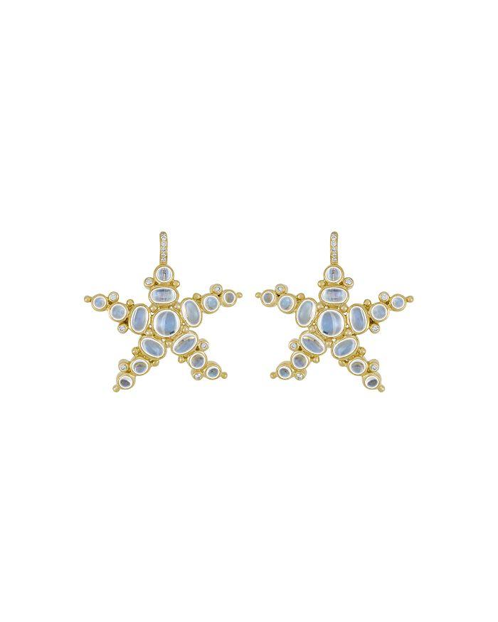 Temple St. Clair 18K Yellow Gold Sea Star Earrings with Royal Blue Moonstone and Diamonds, .17 ct. t.w.