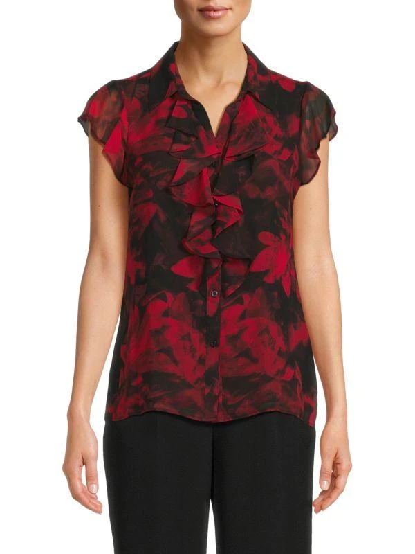 Calvin Klein Floral Cap Sleeve Ruffled Top 1
