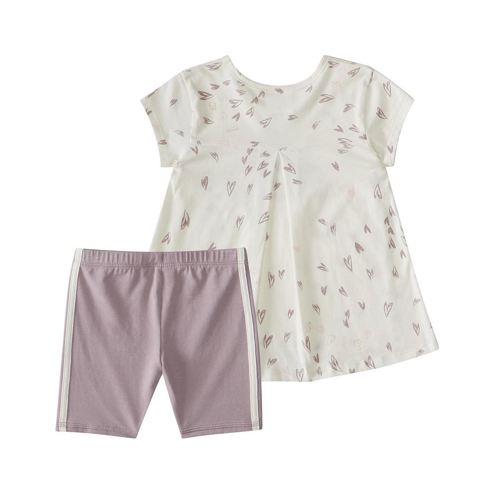 adidas Baby Girls Two-Piece Short Sleeve Back Pleat Top Bike Short Set