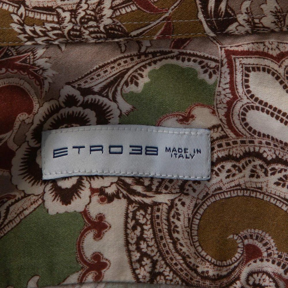 ETRO Etro Taupe Floral Paisley Print Cotton Long Sleeve Shirt S 5