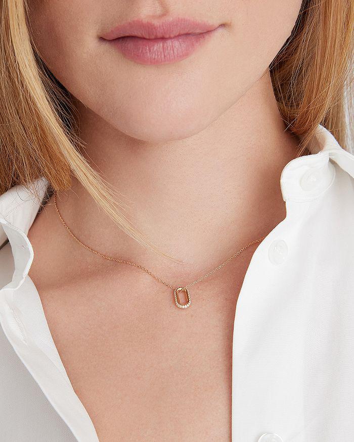 Walters Faith 18K Rose Gold Diamond Saxon Mini Single Link Pendant Necklace, 16"