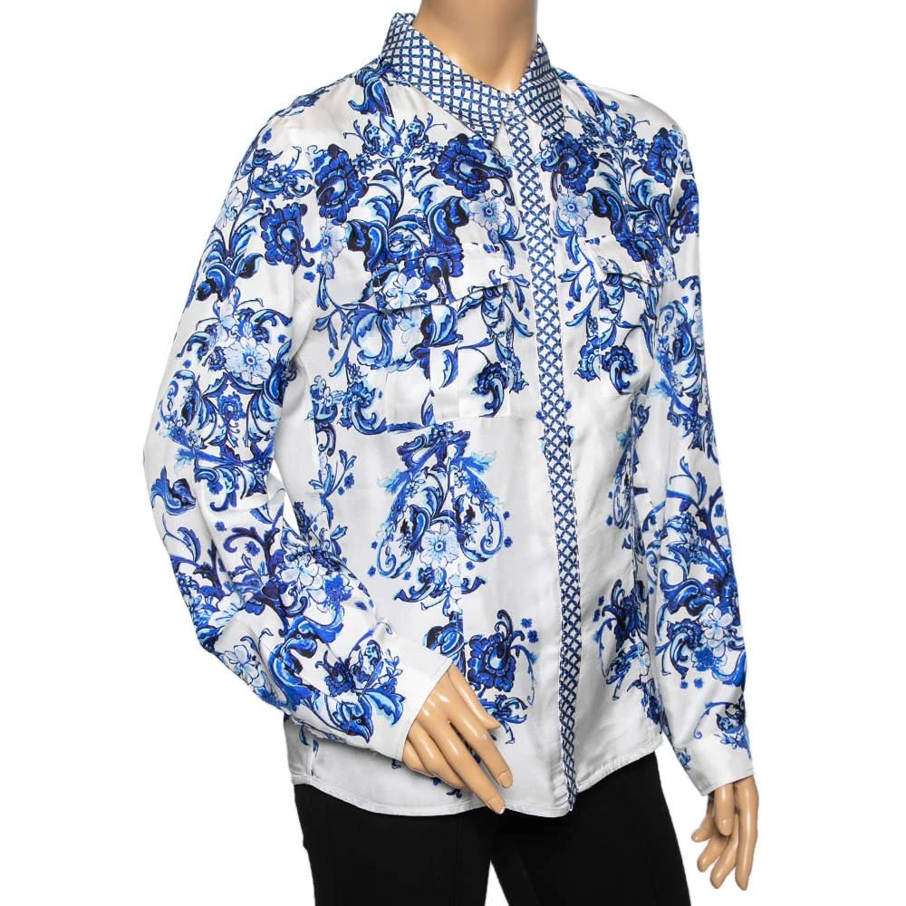 Roberto Cavalli Roberto Cavalli White & Blue Floral Print Long Sleeve Shirt L 2