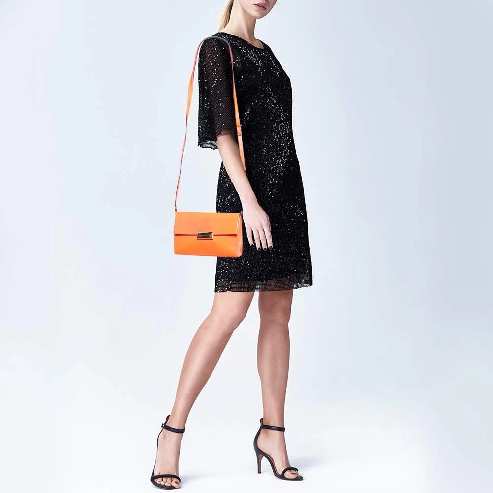 Stella McCartney Stella McCartney Neon Orange Faux Leather Metal Flap Crossbody Bag 2